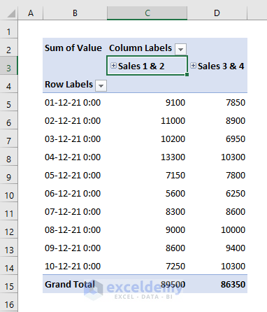 Ungroup Columns in Excel Pivot Table