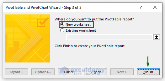 Apply PivotTable and PivotChart Wizard to Group Columns in Pivot Table