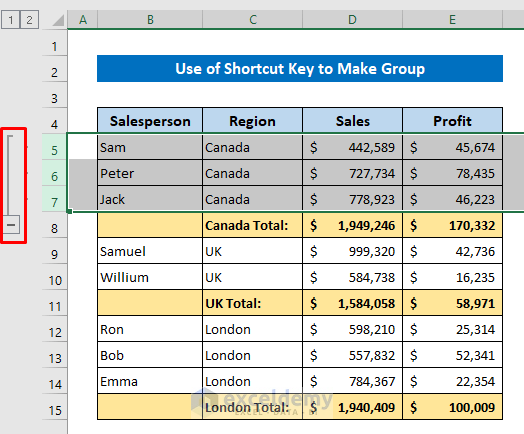 Use Shortcut Key to Group Rows in Excel with Expand Or Collapse