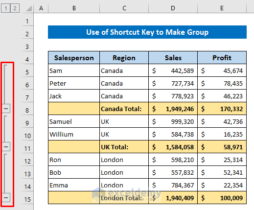 Use Shortcut Key to Group Rows in Excel with Expand Or Collapse