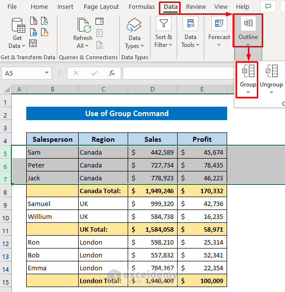 Use Group Command to Group Rows in Excel with Expand Or Collapse