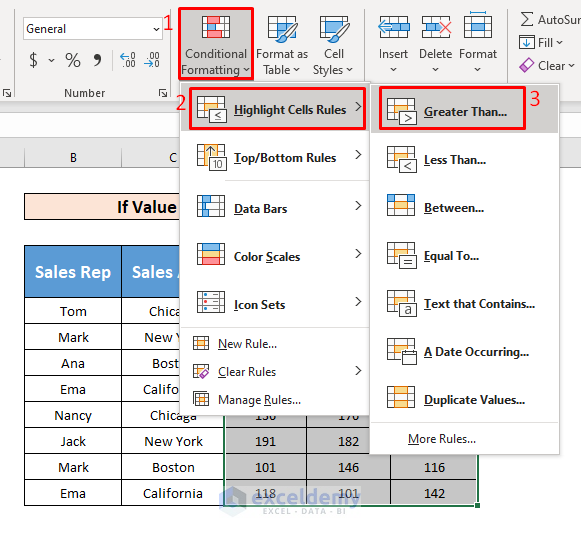 Excel Highlight Cell If Value is Greater Than Another Cell