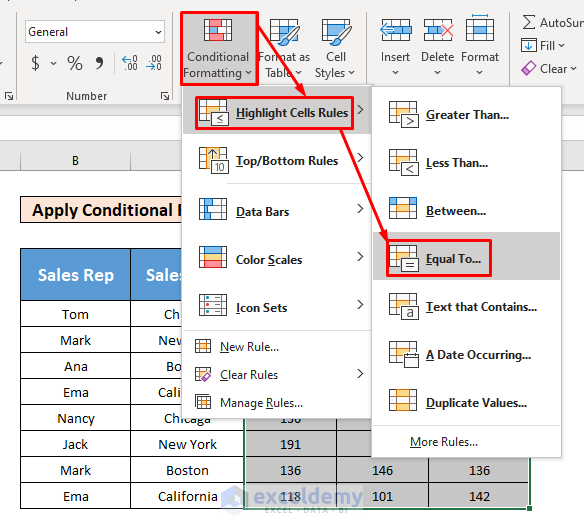 Excel Highlight Cell If Value is Equal to Another Cell