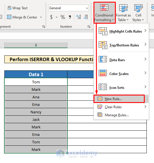 Perform the ISERROR and VLOOKUP Functions to Highlight Cell with If Statement