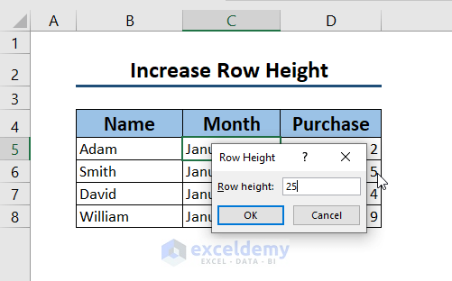 increase row height in excel