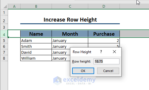 increase row height in excel