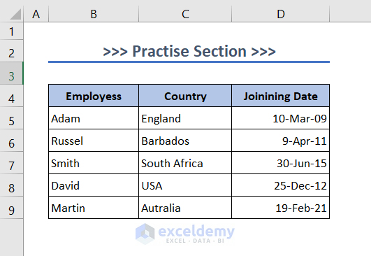 Insert a New Row in Excel - Practise