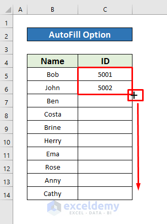 Perform AutoFill Tool to Make a Numbered List in Excel