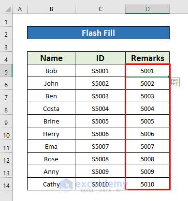 Use of the Flash Fill Option to Make a Numbered List in Excel