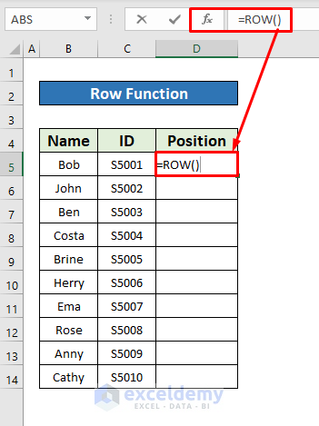 Use of the ROW Function to Make a Numbered List in Excel