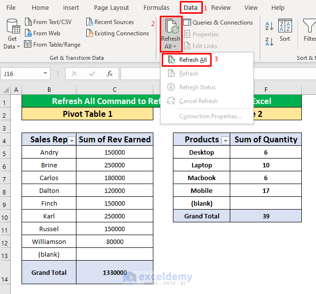 Apply the Refresh All Command to Refresh All Pivot Tables in Excel