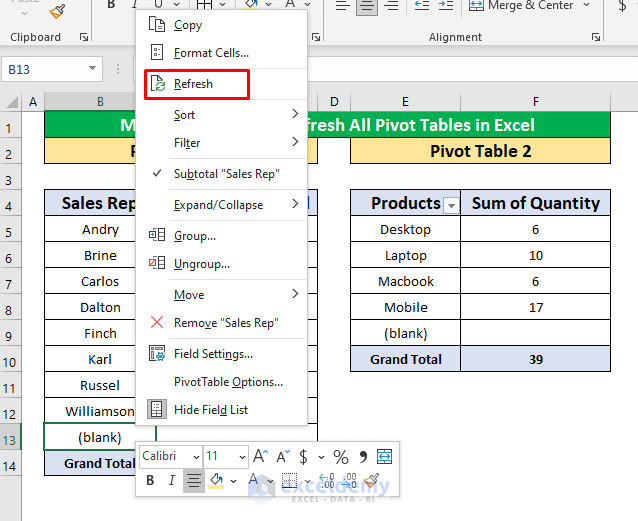 Use the Mouse to Refresh All Pivot Tables in Excel