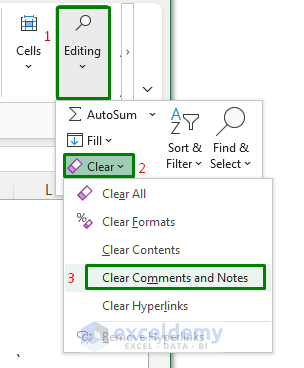 Remove All Comments from Entire Worksheet Using 'Clear' Option