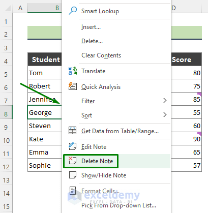 Delete Comment by Simply Right-Clicking in Excel Cell