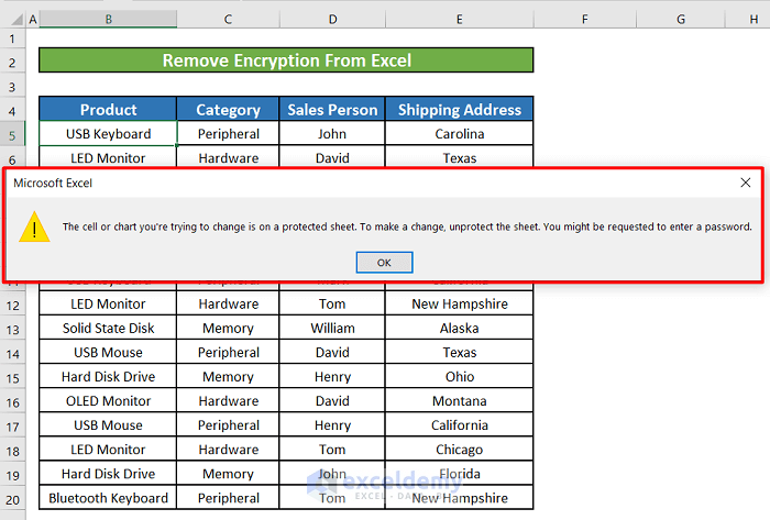 Apply the Unprotect Sheet Option to Remove the Encryption from Excel Worksheet
