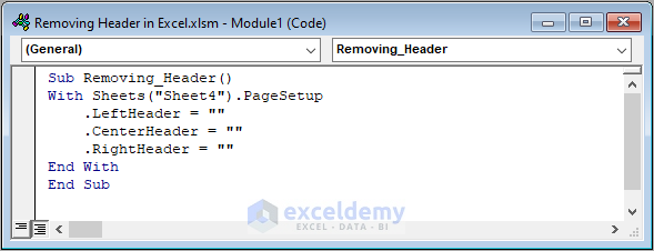 How to Remove a Header in Excel_Using VBA Code to Remove a Header in Excel