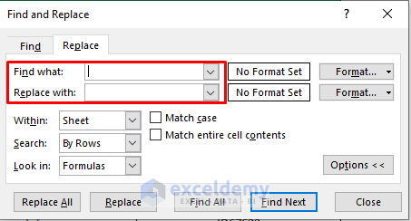 Use of the Find & Replace Command to Remove Prefix in Excel