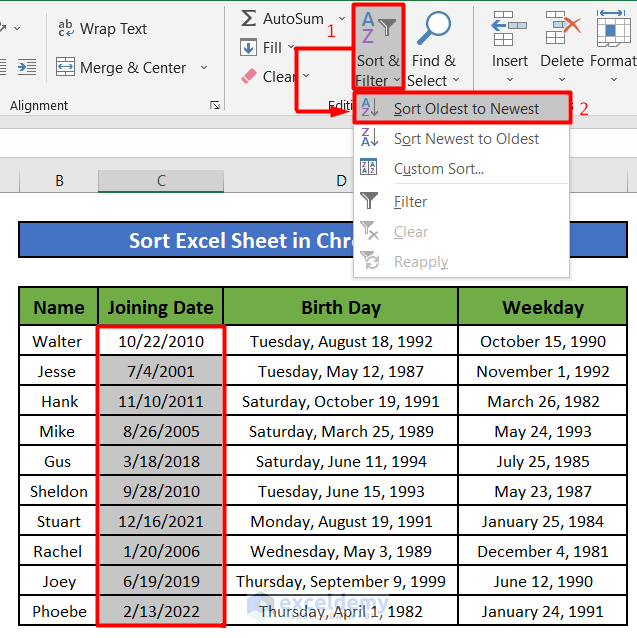 Sort Dates in a Column by Chronological Order