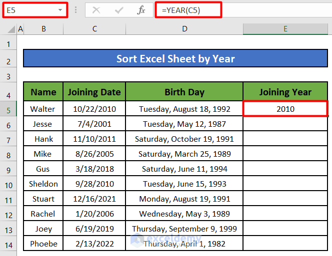 Sort Excel Worksheet by Years