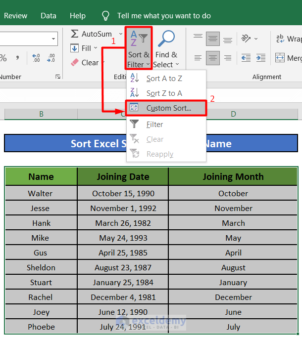 Sort Excel Worksheet Using Custom Sort 