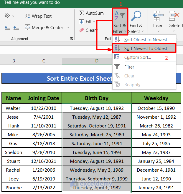 Sort Entire Excel Worksheet by Dates