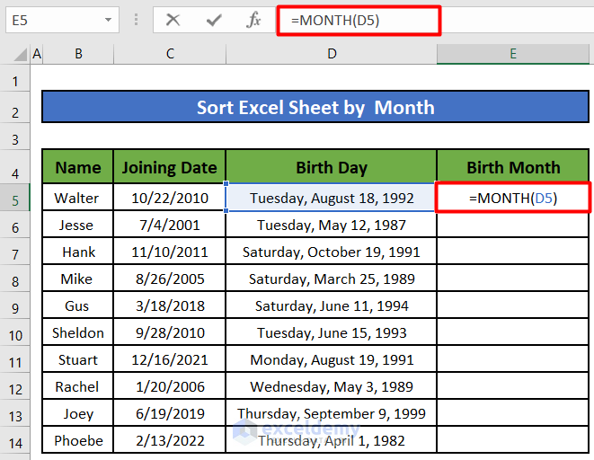 Sort Excel Worksheet by Months