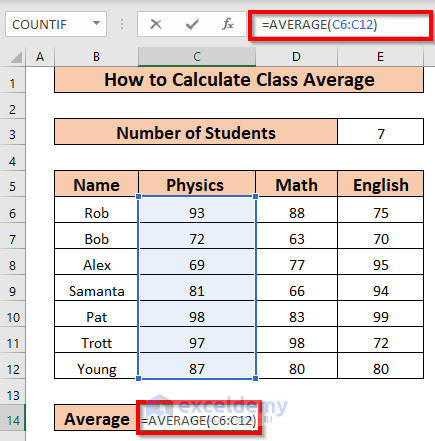 how to calculate class average in Excel