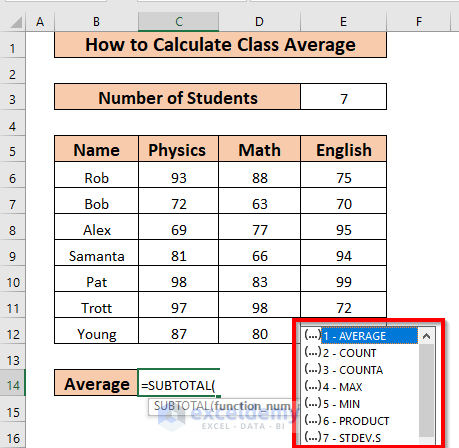 how to calculate class average in Excel