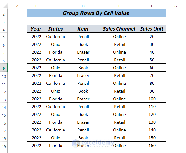 How to group rows by cell value