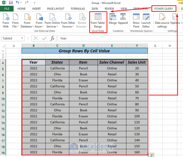 group rows by cell value power query