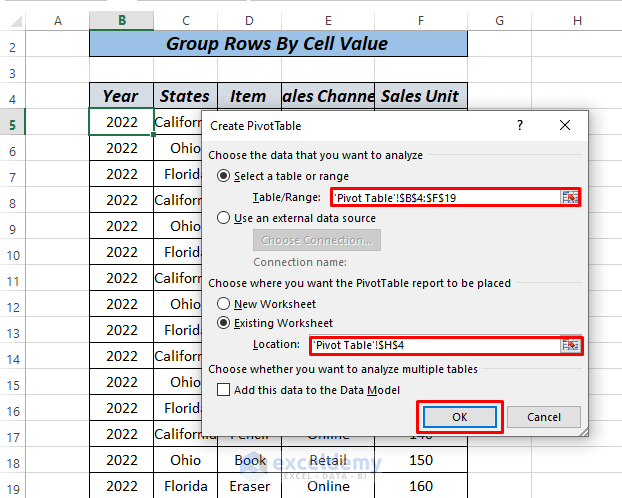 Excel group rows with plus sign on top by pivot