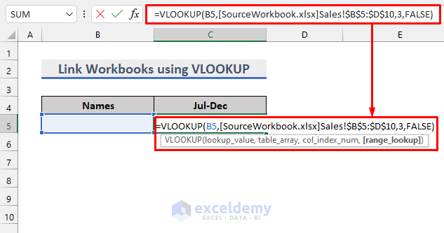 VLOOKUP function to link two workbooks