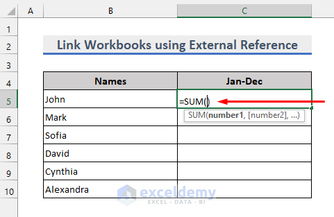 entering formula to link two workbooks
