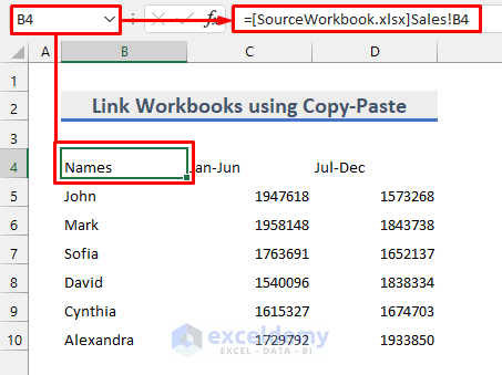 two workbooks linked using copy-paste