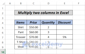 multiply two columns in excel
