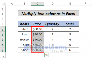 how to multiply two columns by paste special