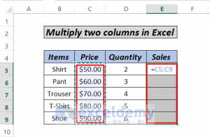 multiply two columns by Array formula