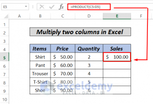 multiply columns by product formula
