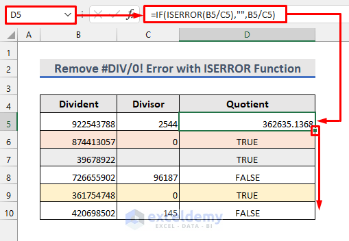 application of if & iserror functions to remove #div/0! error in excel