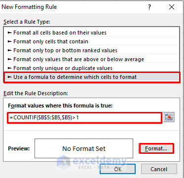 how to remove duplicate names by conditional formatting