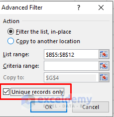 remove duplicates by advance filter