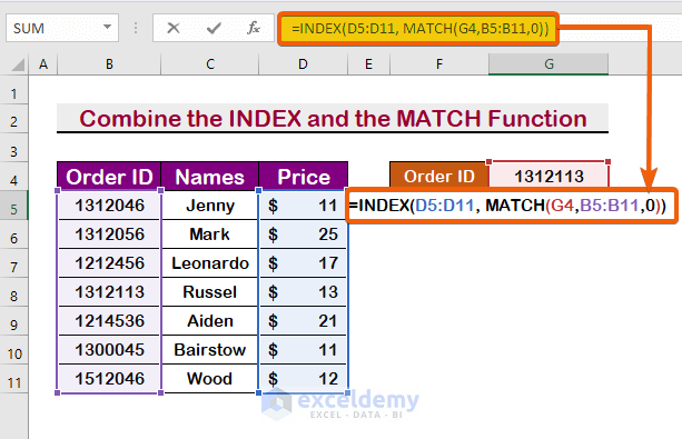 Basic Combination of the INDEX and the MATCH Function in Excel