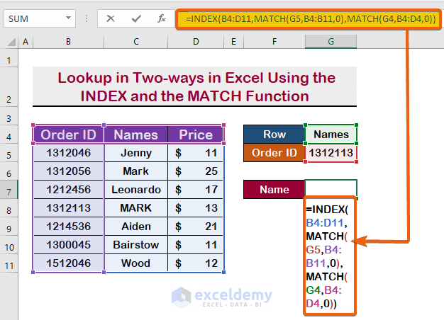 Lookup in Two-ways in Excel Using the INDEX and the MATCH Function