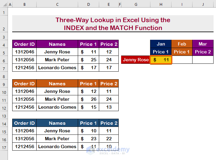 Three-Way Lookup in Excel