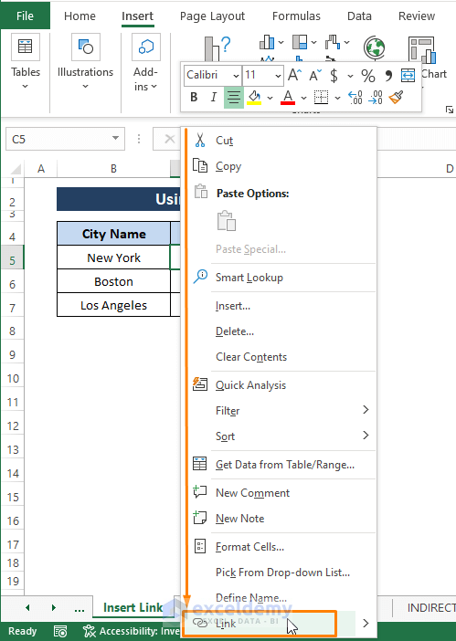 context menu-Link Cell to Another Sheet