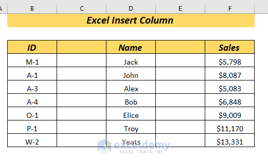 How to insert column in Excel in Shortcut