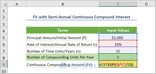 Inserting Formula for Semi-Annual Interest