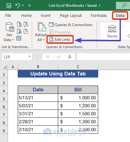 Data tab to Automatic Update Workbooks