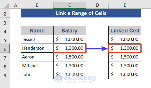 Link a Range of Cells within a Sheet