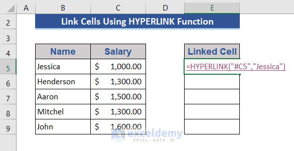 Link Two Cells Using Hyperlink Function